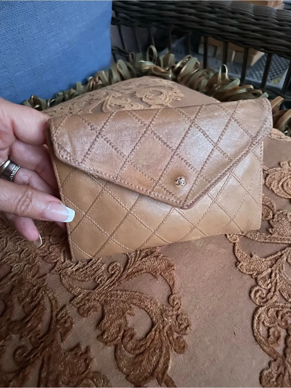 CHANEL Quilted Envelope Wallet - Tan